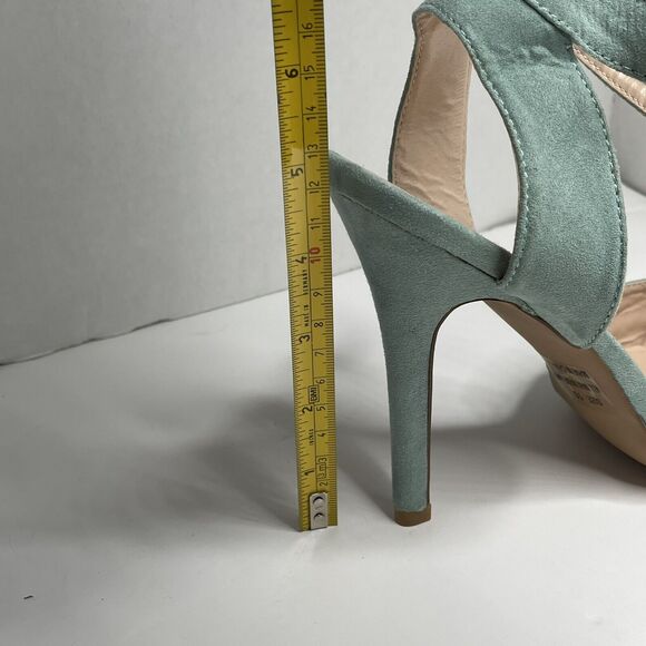 Qupid Light Green Wrap Ankle Strap Faux Suede Pointed Toe Stiletto Heels Size 10 - Picture 10 of 12